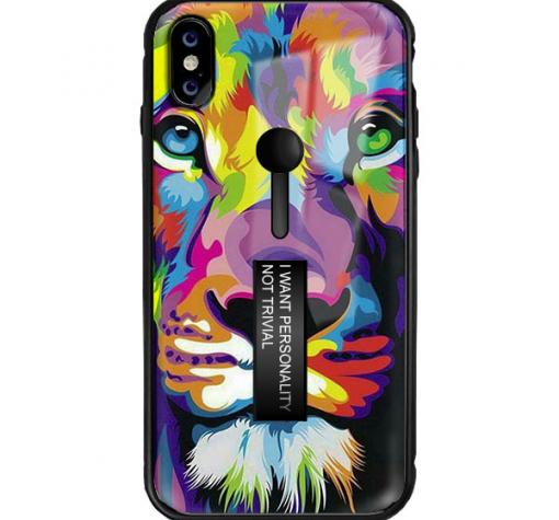 Луксозен гръб с подвижен пръстен/държач за Samsung J6 Plus 2018 - цветен лъв