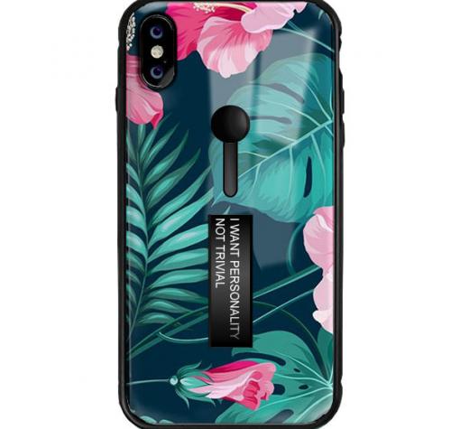 Луксозен гръб с подвижен пръстен/държач за Xiaomi Redmi 6 - розови цветя