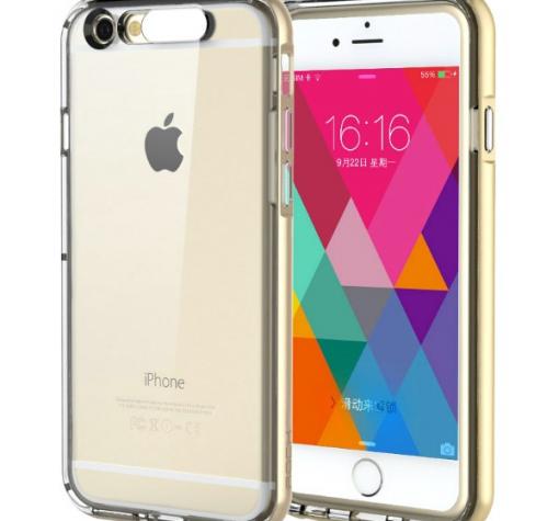 Оригинален гръб ROCK Light Tube Case за Apple iPhone 6 / iPhone 6S - прозрачен със златист кант