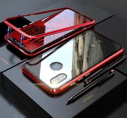 Магнитен калъф Bumper Case 360° FULL за Xiaomi Redmi Note 8T - прозрачен / червена рамка