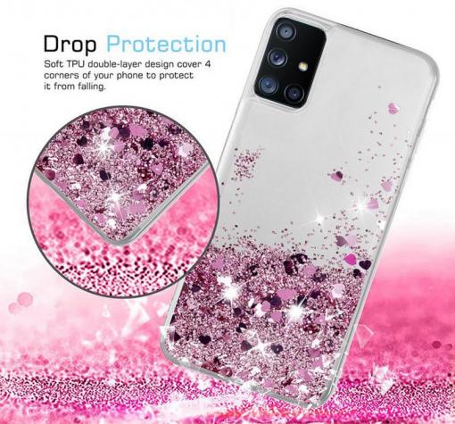 Луксозен твърд гръб / кейс / 3D Water Case за Xiaomi 12 5G / 12X 5G - прозрачен / течен гръб с брокат / розов