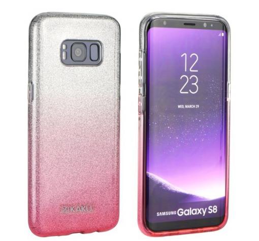 Луксозен силиконов калъф / гръб / TPU Kakusiga за Samsung S8 G950 - преливащ брокат / розово и сребристо