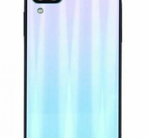Луксозен стъклен твърд гръб / кейс / Aurora за Samsung A12 - преливащ / синьо и розово