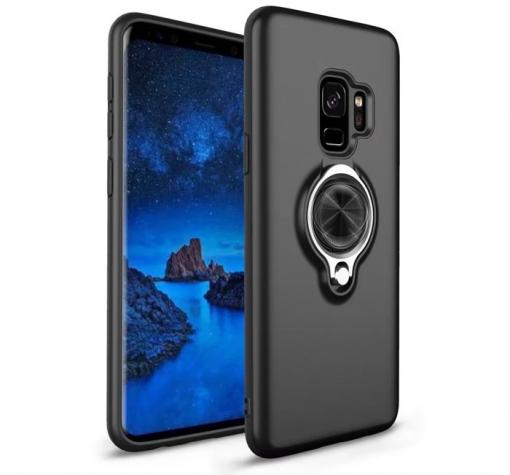 Луксозен силиконов гръб със стойка FSHANG Ring Case за Samsung S9 G960 - черен