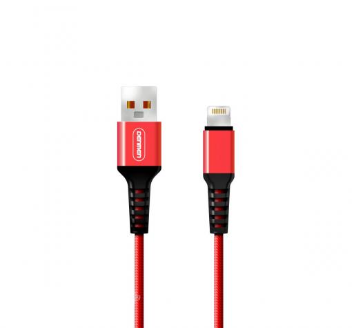 USB кабел DENMEN Lightning D02L 2.4A за зареждане и пренос на данни - червен