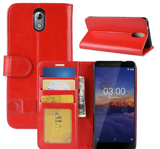 Луксозен кожен калъф Flip тефтер със стойка за Nokia 3.1 2018 - червен