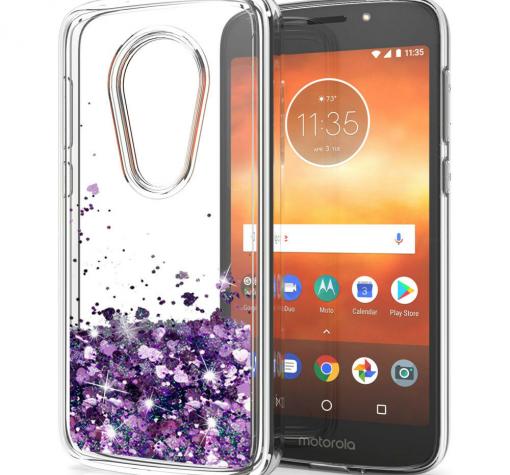 Луксозен твърд гръб 3D Water Case за Motorola Moto E5 / G6 Play - прозрачен / течен гръб с лилав брокат