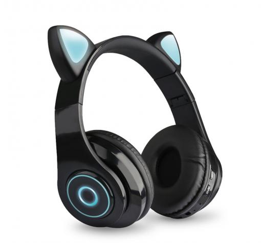 Стерео LED слушалки Bluetooth Cat Ear CT-86 / Wireless Headphones / безжични LED слушалки Cat Ear CT-86 - черни