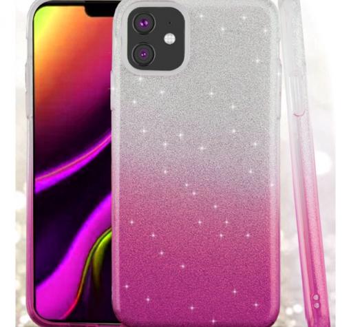 Силиконов калъф / гръб / TPU за Apple iPhone 11 6.1'' - преливащ / сребристо и розово / брокат