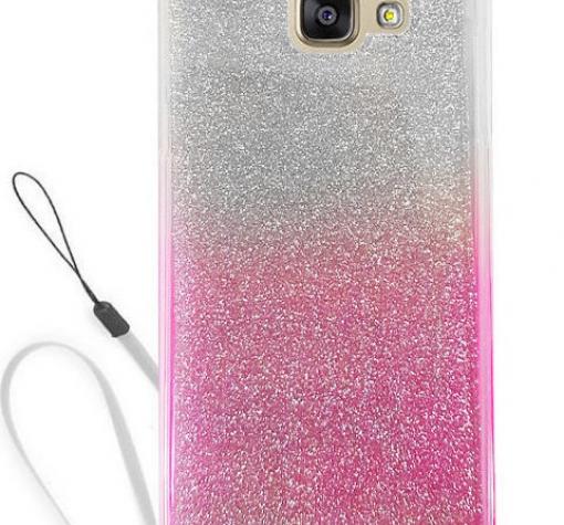 Луксозен силиконов калъф / гръб / TPU 3D за Samsung A5 2017 A520 - преливащ / розово и сиво / брокат / миши ушички / 2в1