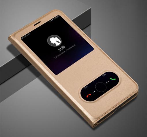 Кожен калъф Flip тефтер S-View със стойка за Samsung S9 Plus G965 - златист