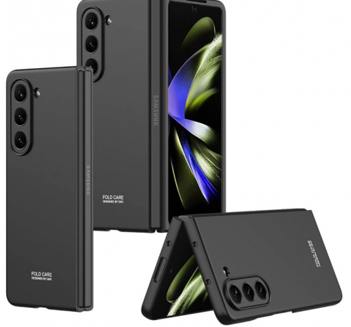 Луксозен калъф с твърд гръб за Samsung Z Fold 5 - черен