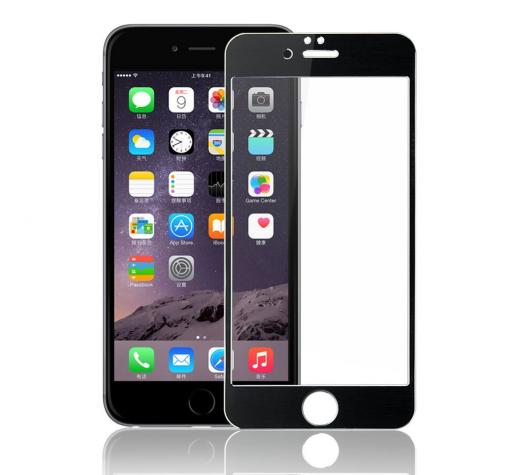 Алуминиев стъклен скрийн протектор / Tempered Glass Screen Protector Aluminum за Apple iPhone 6 4.7'' - черен