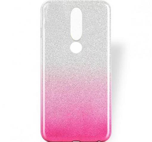 Силиконов калъф / гръб / TPU за Nokia 3.1 Plus - преливащ / сребристо и розово / брокат