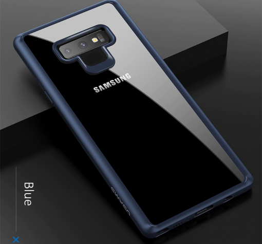 Луксозен гръб USAMS MANT Series за Samsung Note 9 - прозрачен / тъмно син кант