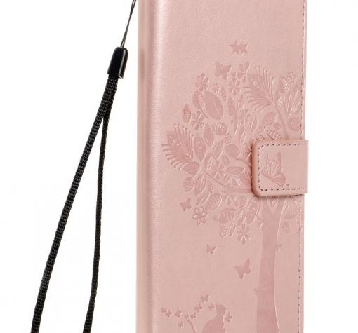 Кожен калъф Mezzo Book със стойка за Samsung S21 FE 5G – дърво / Rose gold