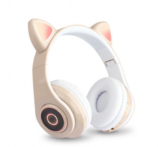 Стерео LED слушалки Bluetooth Cat Ear CT-86 / Wireless Headphones / безжични LED слушалки Cat Ear CT-86 - кремави