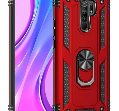 Силиконов гръб TPU Hybrid Magnetic Finger Ring Car Holder за Xiaomi Redmi 9 - червен