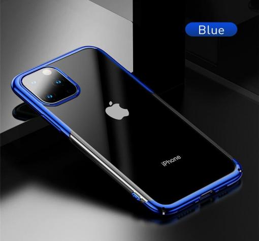 Луксозен твърд гръб Baseus Glitter Clear Case за Apple iPhone 11 6.1 - прозрачен / син кант