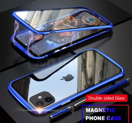 Магнитен калъф Bumper Case 360° FULL за Apple iPhone 11 Pro Max 6.5'' - прозрачен / синя рамка