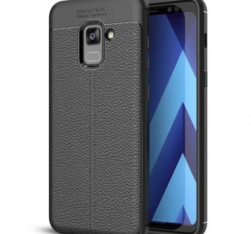 Луксозен силиконов калъф / гръб / TPU за Samsung A6 2018 A600F - черен / имитиращ кожа