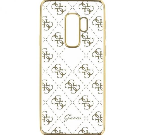 Оригинален силиконов гръб Guess за Samsung S9 G960 - прозрачен / златист кант
