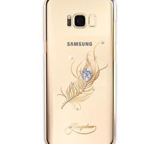 Луксозен твърд гръб KINGXBAR Swarovski Diamond за Samsung S8 G950 - прозрачен със златен кант / синьо перо