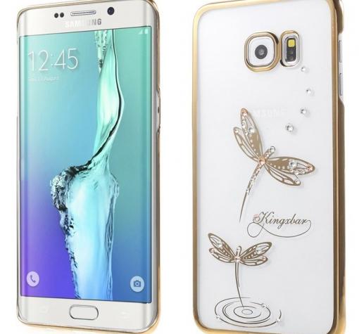 Луксозен твърд гръб KINGXBAR Swarovski Diamond за Samsung S7 Edge G935 / S7 Edge - прозрачен със златен кант / Dragonfly