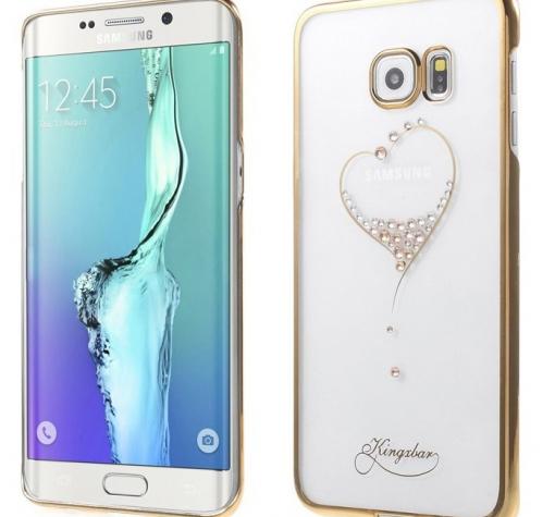 Луксозен твърд гръб KINGXBAR Swarovski Diamond за Samsung S7 Edge G935 / S7 Edge - прозрачен със златен кант / Loving Heart