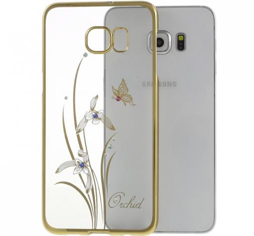 Луксозен твърд гръб KINGXBAR Swarovski Diamond за Samsung S7 G930 - прозрачен със златен кант / Grchid