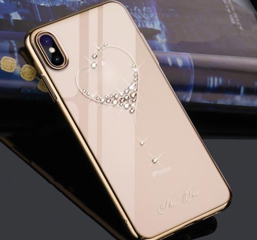 Луксозен твърд гръб KINGXBAR Swarovski Diamond за Samsung Note 10 Plus N975 - прозрачен със златист кант / сърце