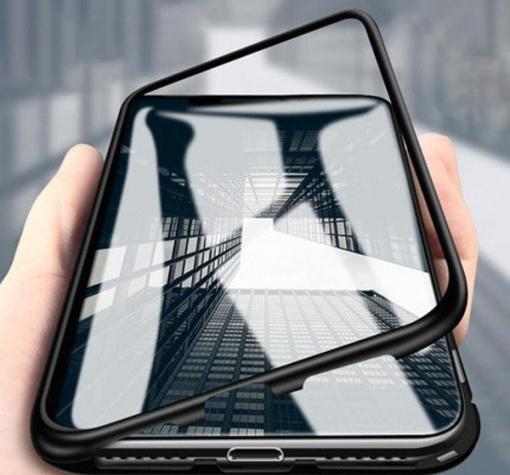 Магнитен калъф Bumper Case 360° FULL за Motorola Moto E6 Plus - прозрачен / черна рамка