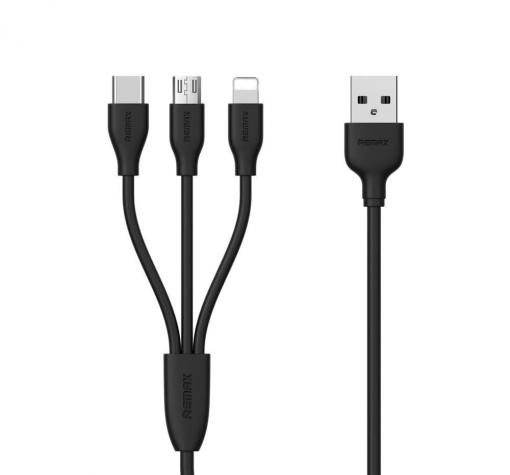 Оригинален USB кабел REMAX Suda 3in1 RC-109th Micro USB, iOS Charging Cable / Type-C / 1.0м - черен