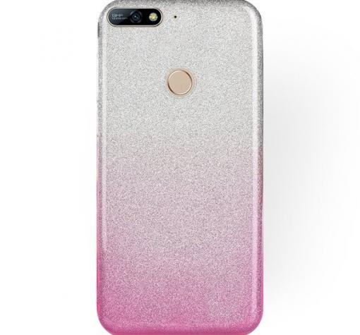 Силиконов калъф / гръб / TPU за Huawei Y7 2018 - преливащ / сребристо и розово / брокат