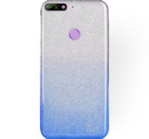 Силиконов калъф / гръб / TPU за Huawei Y7 2018 - преливащ / сребристо и синьо / брокат