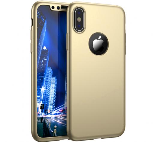 Луксозен силиконов калъф / гръб / TPU 360° KST за Apple iPhone X - златист / лице и гръб