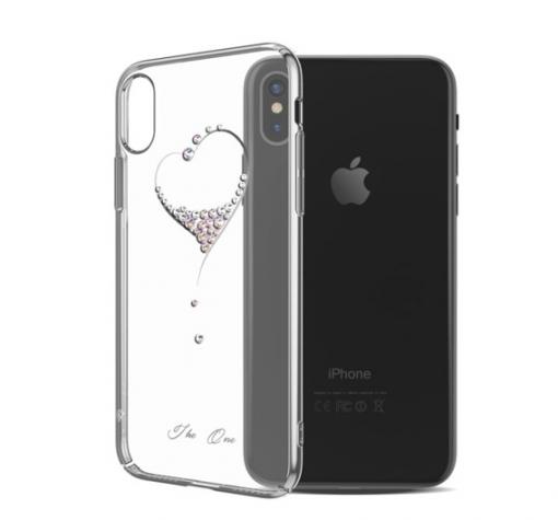 Луксозен твърд гръб KINGXBAR Swarovski Diamond за Apple iPhone X - прозрачен / сребрист кант / сърце