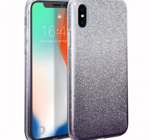 Силиконов калъф / гръб / TPU за Huawei P40 lite - преливащ / сребристо и черно / брокат