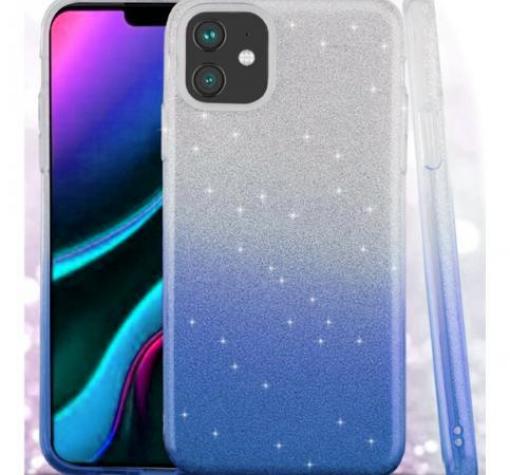 Силиконов калъф / гръб / TPU за Apple iPhone 12 /12 Pro 6.1'' - преливащ / сребристо и синьо / брокат