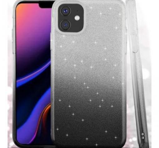 Силиконов калъф / гръб / TPU за Apple iPhone 12 Mini 5.4'' - преливащ / сребристо и черно / брокат