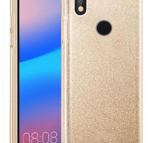 Силиконов калъф / гръб / TPU за Huawei Y7 2019 - златист / брокат
