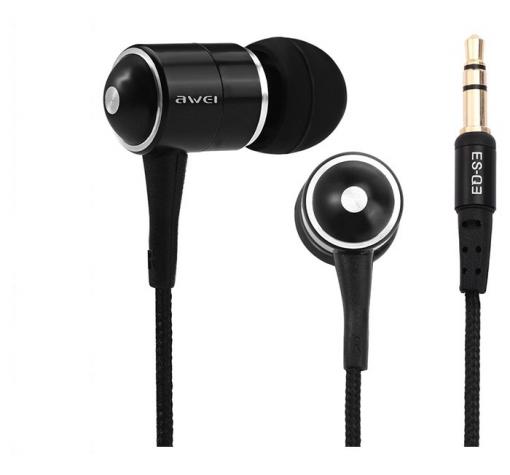 Оригинални стерео слушалки AWEI ES-Q3 / handsfree / 3.5mm за смартфон - черни