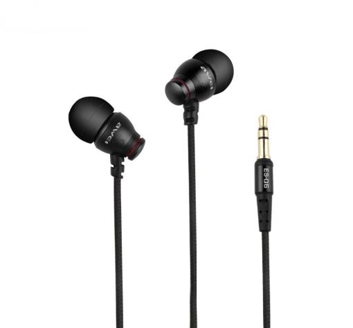 Оригинални стерео слушалки AWEI ES-Q6 / handsfree / 3.5mm за смартфон - черни