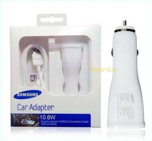 Оригинално USB зарядно за кола 12V - 10.6W Samsung Note 3 N9000 / Note III N9005 - бяло