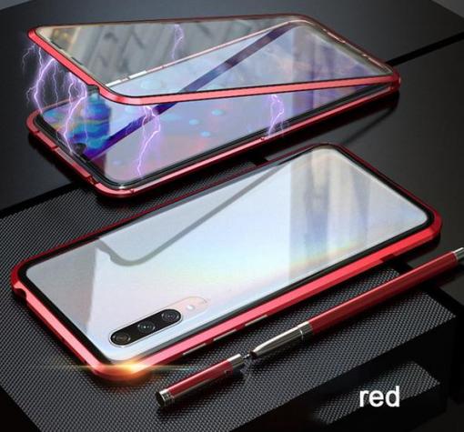 Магнитен калъф Bumper Case 360° FULL за Samsung A50 / A50S / A30S - прозрачен / червена рамка