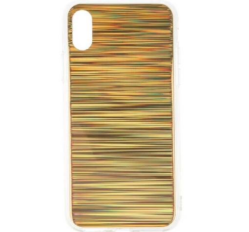 Луксозен твърд гръб със силиконов кант за Apple iPhone X / iPhone XS - златист / холограма