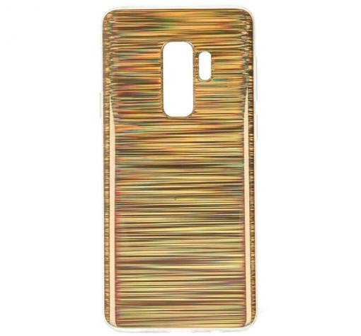 Луксозен твърд гръб със силиконов кант за Samsung S9 Plus G965 - златист / холограма