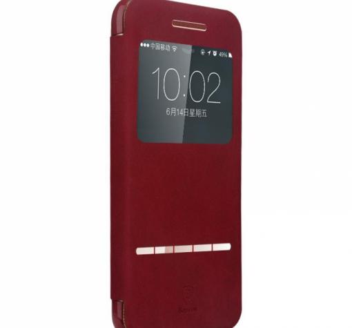 Луксозен кожен калъф Flip тефтер S-View Baseus Terse Leather Case със стойка за Apple iPhone 6 4.7" - червен