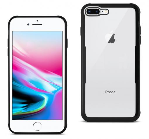 Луксозен стъклен твърд гръб за Apple iPhone 7 Plus / iPhone 8 Plus - прозрачен / черен кант