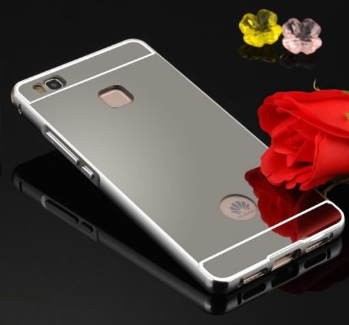 Луксозен алуминиев бъмпер с твърд гръб за Huawei P9 Lite - сребрист / огледален